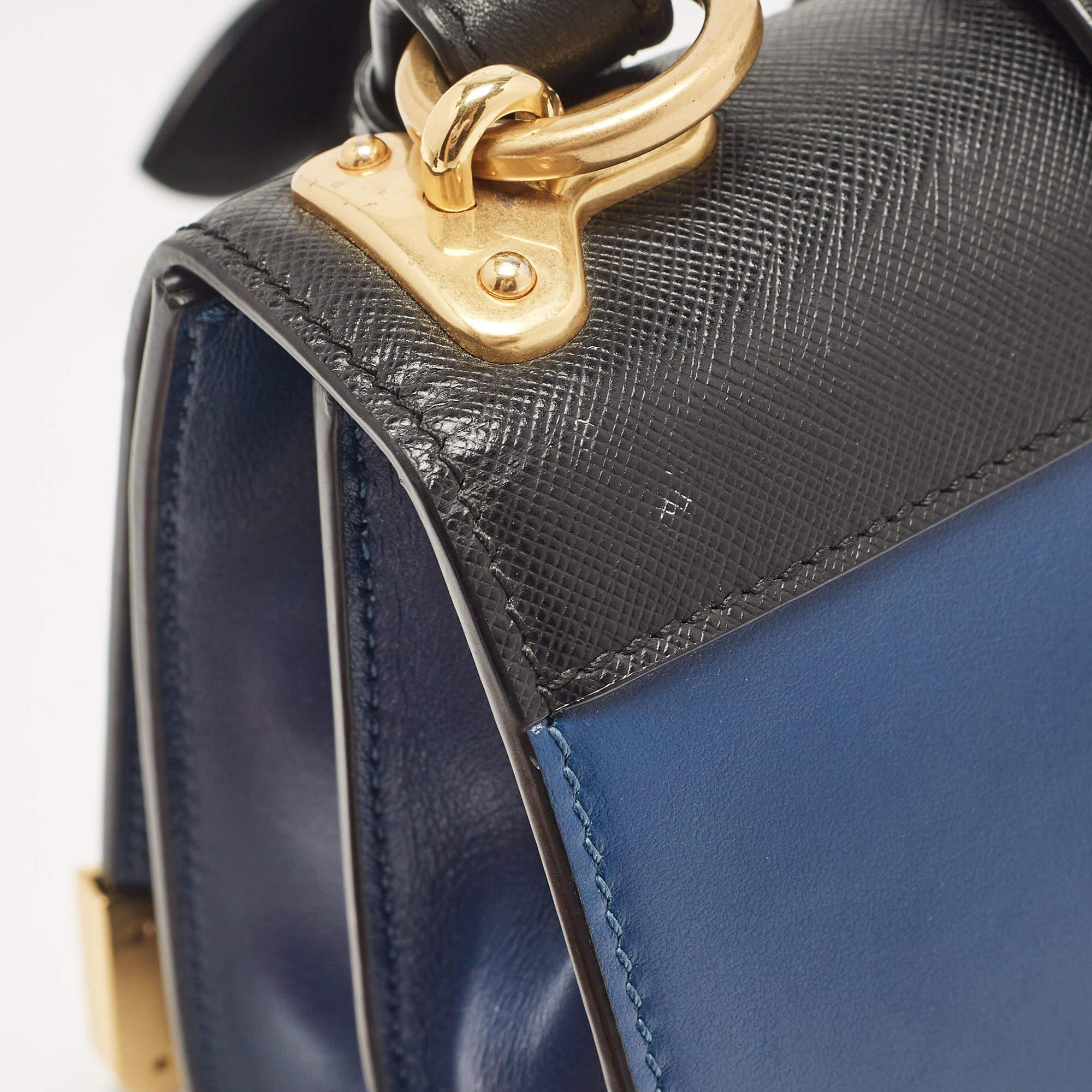 Prada Blue/Black Saffiano Leather Cahier Flap Shoulder Bag 3