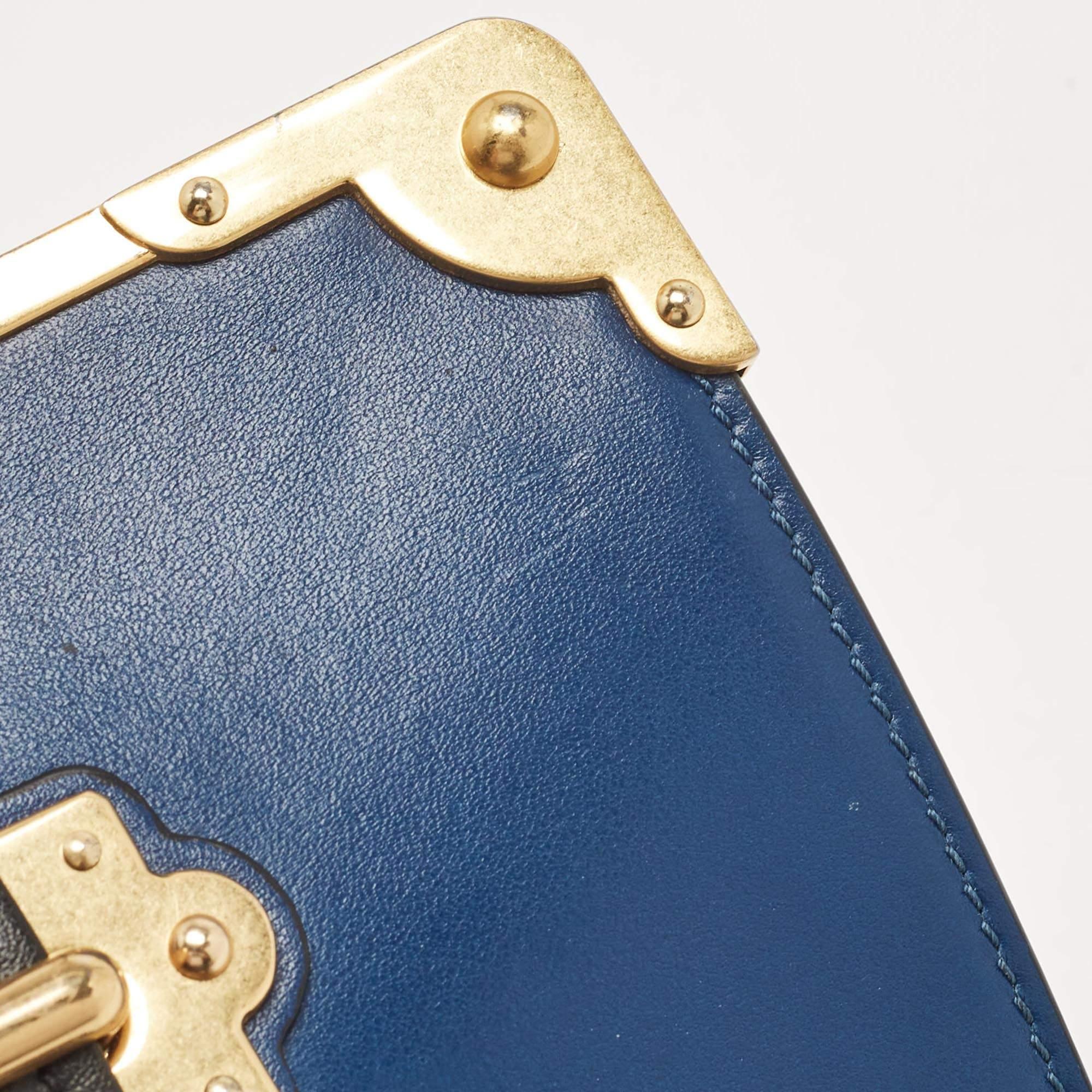 Prada Blue/Black Saffiano Leather Cahier Flap Shoulder Bag 4