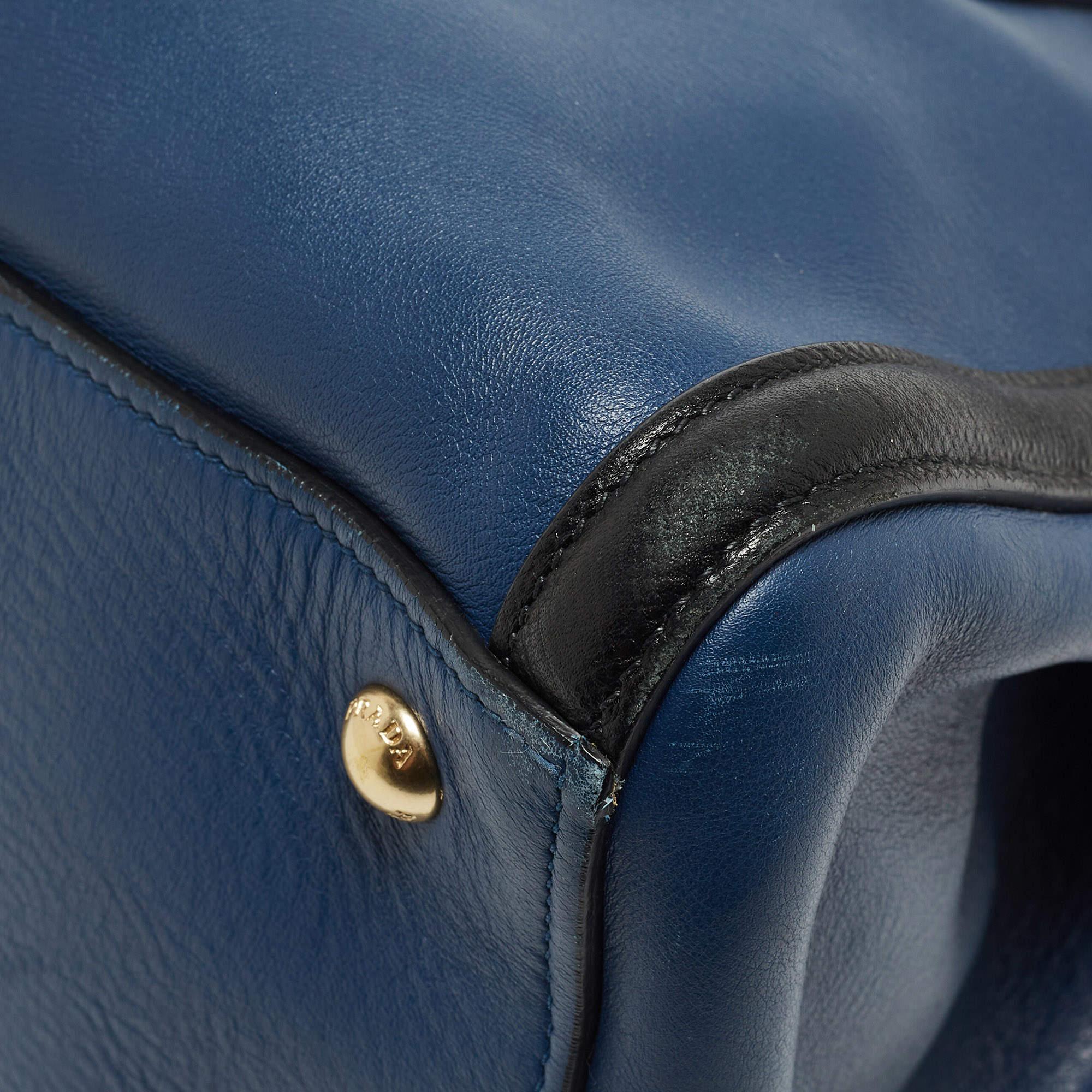 Prada Blue/Black Saffiano Leather Double Zip Satchel 7