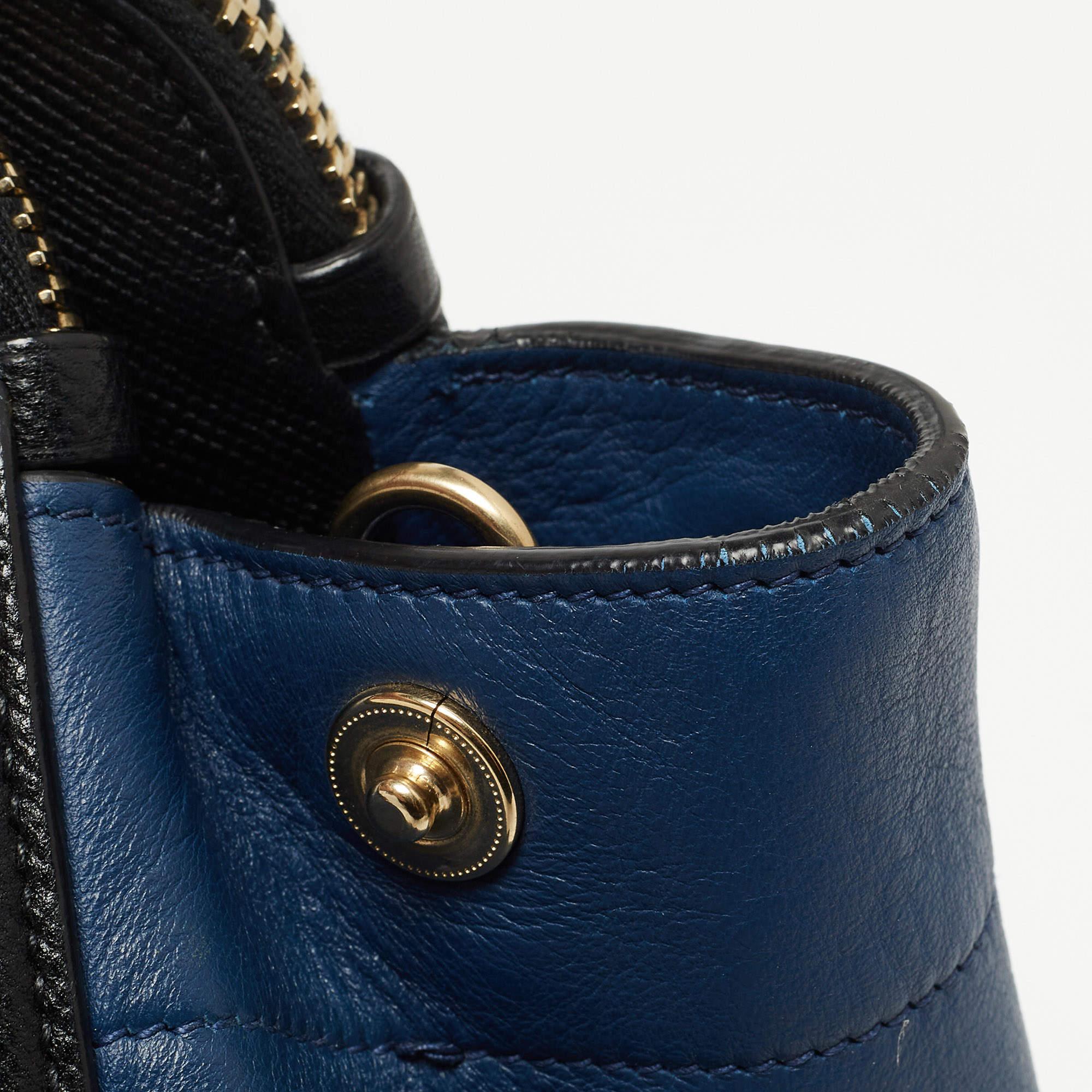 Prada Blue/Black Saffiano Leather Double Zip Satchel 13
