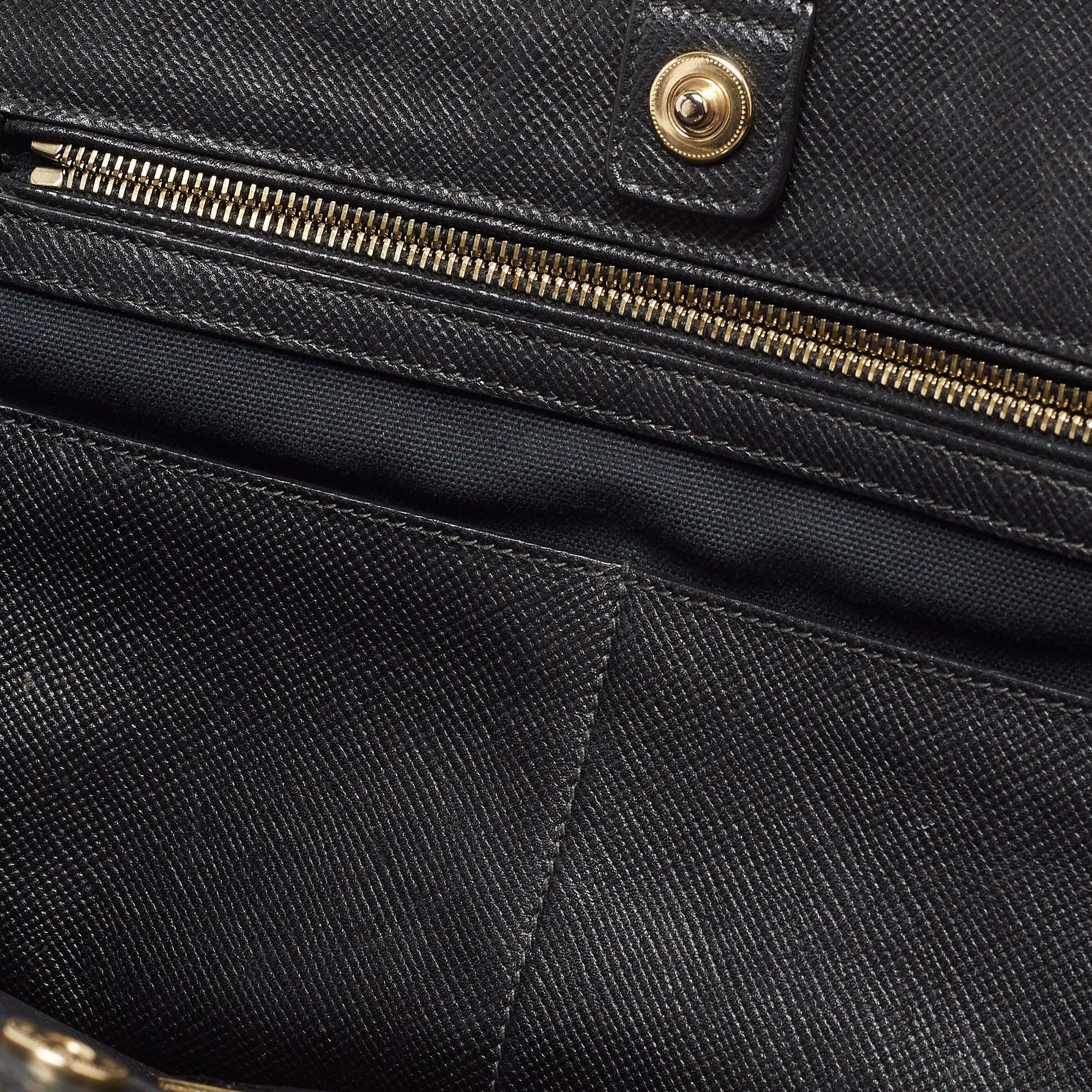 Prada Blue/Black Saffiano Leather Double Zip Satchel In Good Condition In Dubai, Al Qouz 2