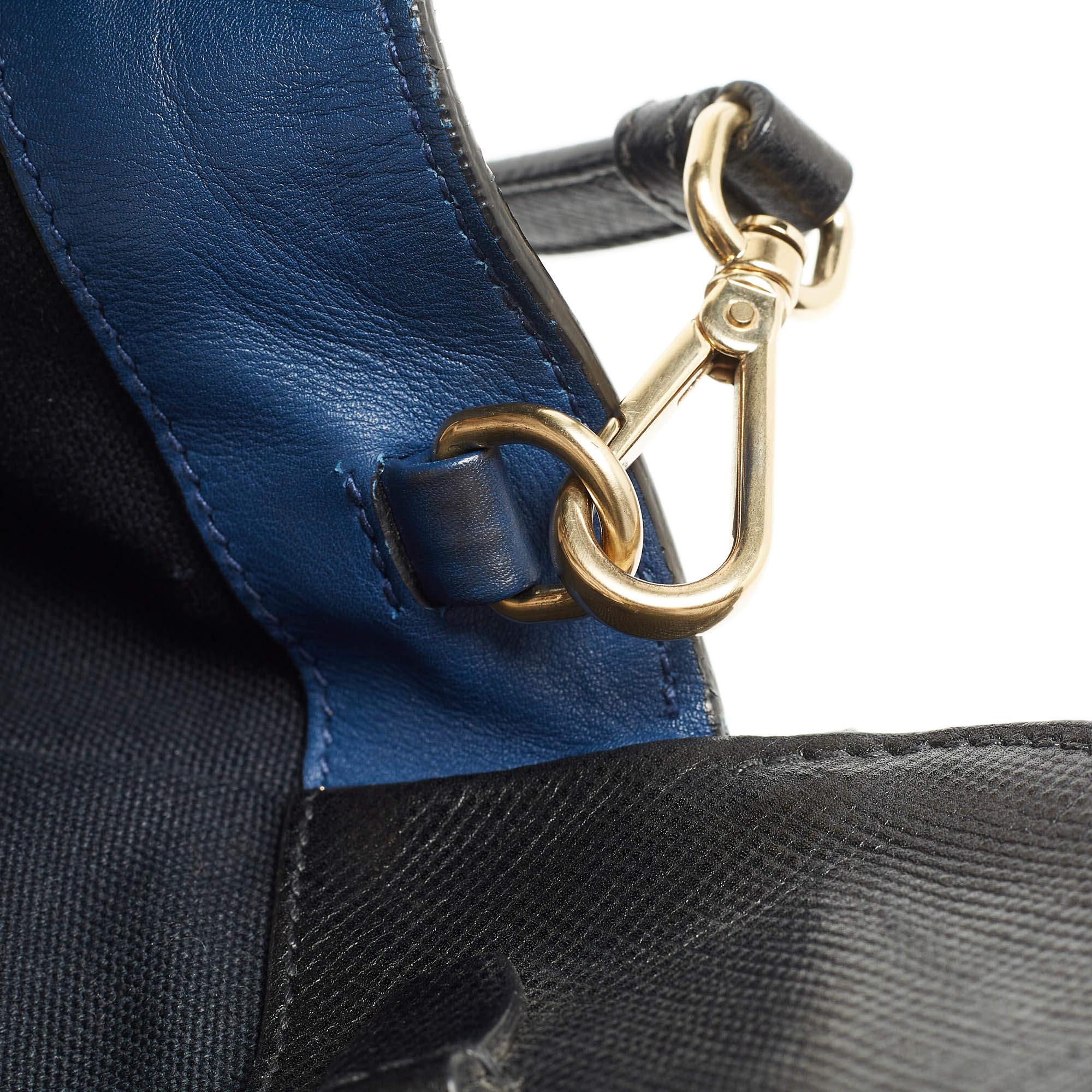 Women's Prada Blue/Black Saffiano Leather Double Zip Satchel