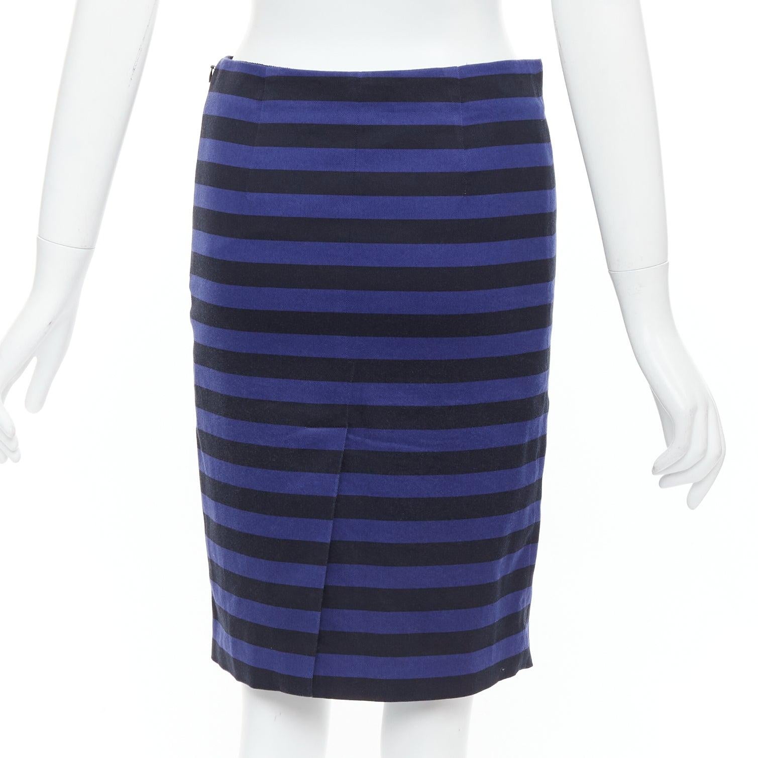PRADA jupe crayon à rayures bleues et noires, fendue dans le dos, avec pinces à la taille IT38 S Pour femmes en vente