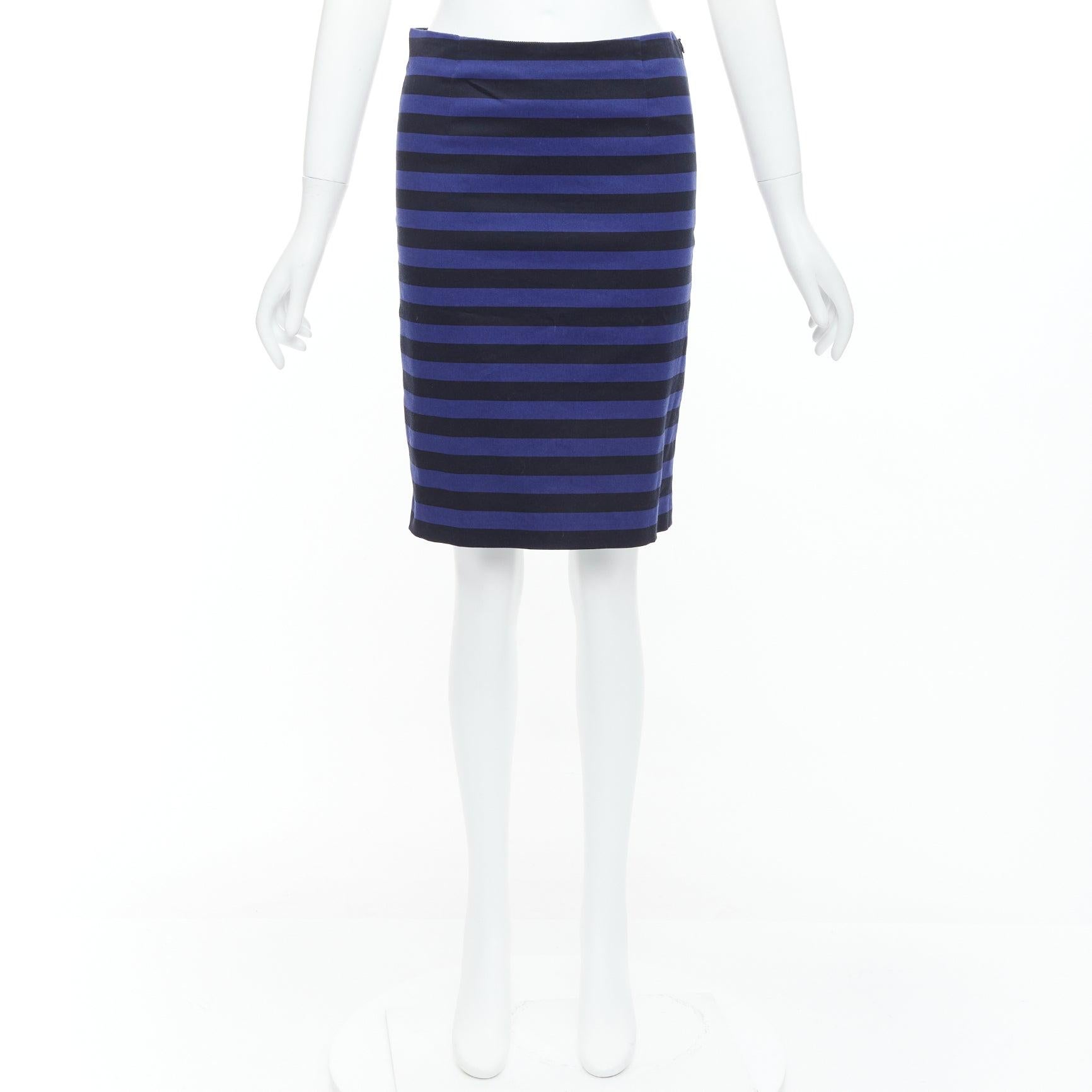 PRADA jupe crayon à rayures bleues et noires, fendue dans le dos, avec pinces à la taille IT38 S en vente 4