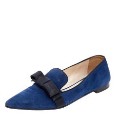 Chaussons de smoking en daim et tissu avec nœud bleu/noir Prada Taille 37