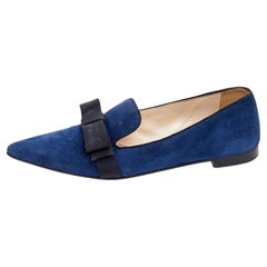 Prada Blue/Black Suede and Fabric Bow Smoking Slippers Size 37