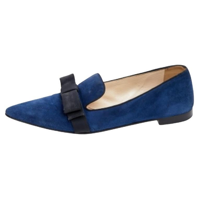 Chaussons de smoking en daim et tissu avec nœud bleu/noir Prada Taille 37