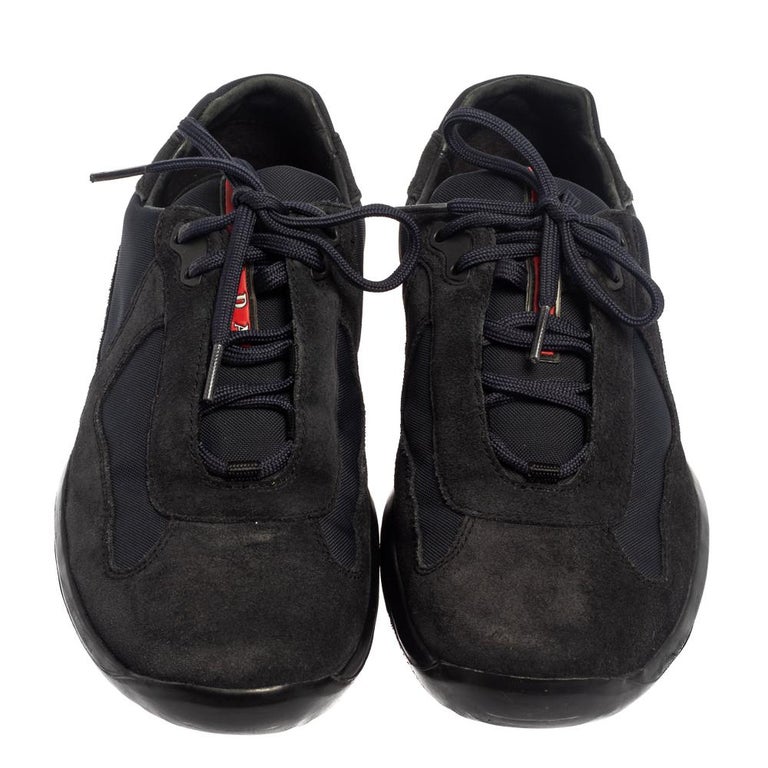 Prada Blue/Black Suede And Fabric Low Top Sneakers Size 41.5 For Sale at  1stDibs