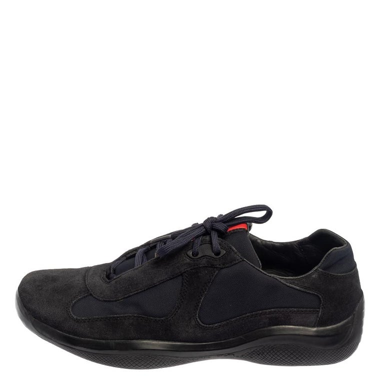 Prada Blue/Black Suede And Fabric Low Top Sneakers Size 41.5 For Sale at  1stDibs