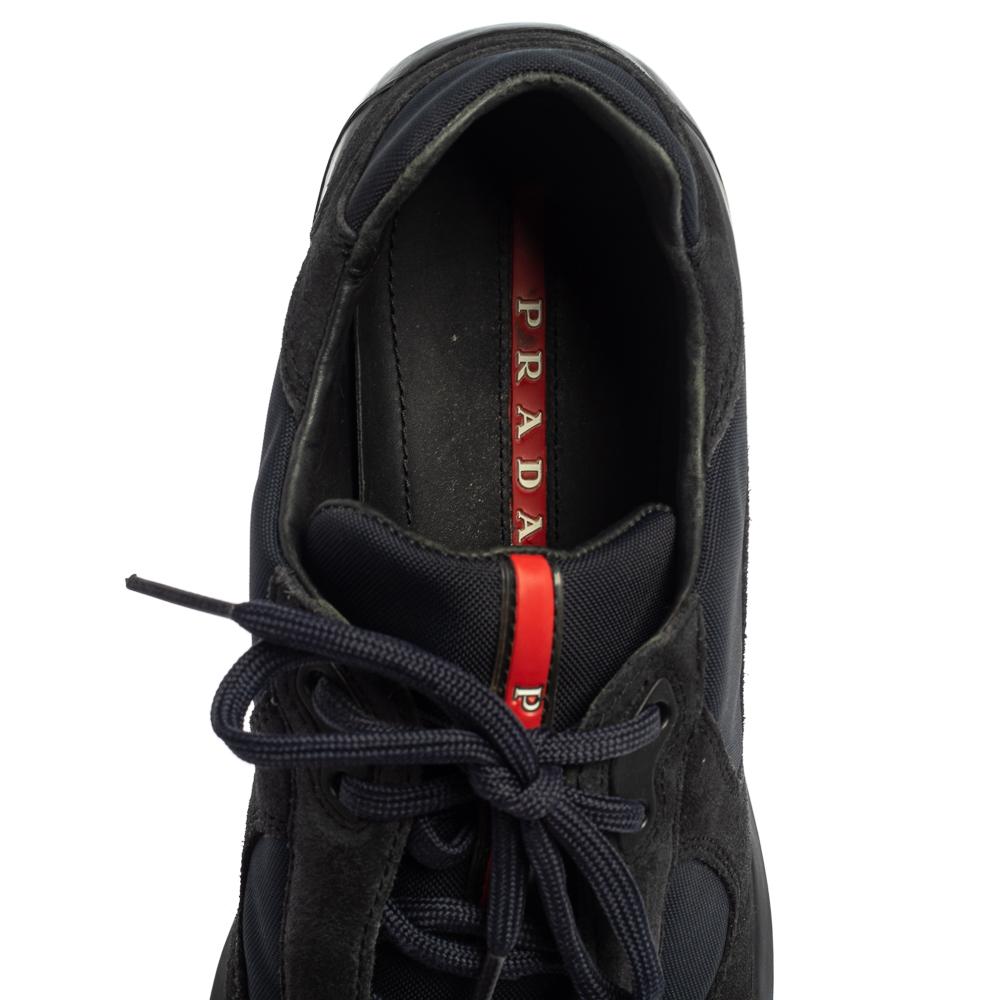 Prada Blue Black Suede And Fabric Low Top Sneakers Size 41.5 For