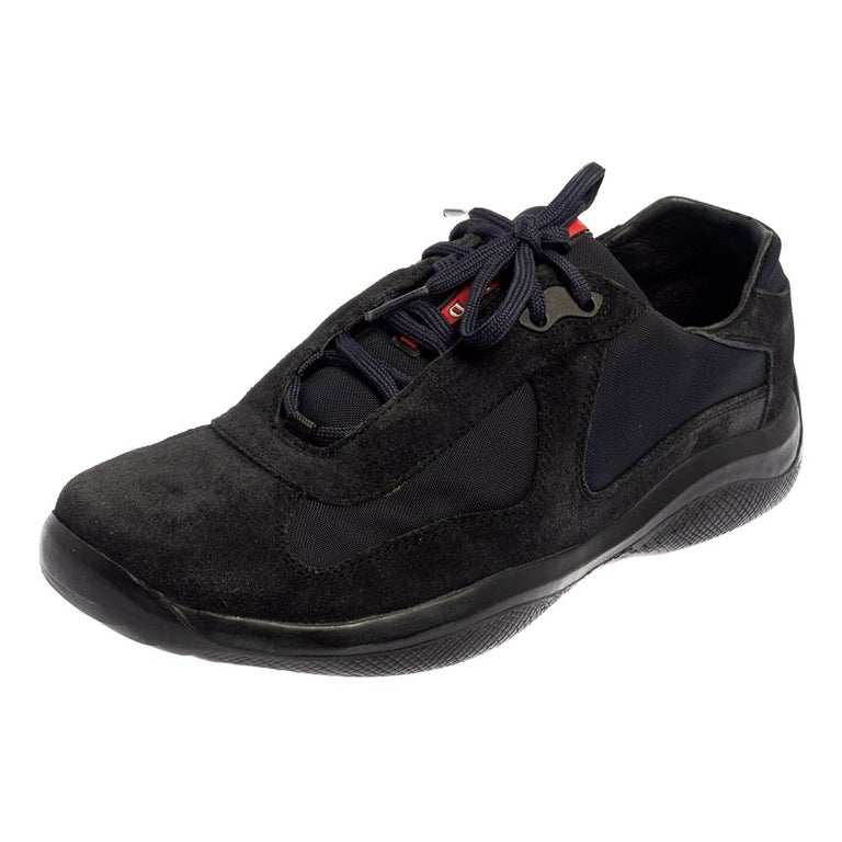 Prada Blue/Black Suede And Fabric Low Top Sneakers Size  at 1stDibs | suede  prada sneakers