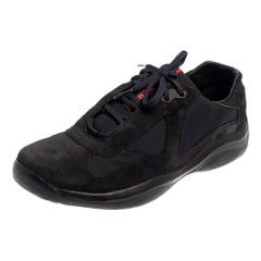 Prada - Baskets basses en daim et tissu bleu/noir, taille 41,5