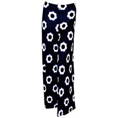 Prada Blue, Black & White Abstract Floral Silk Palazzo Pants 44