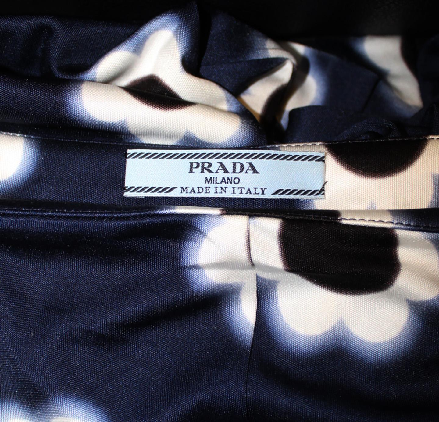 Women's Prada Blue, Black & White Abstract Floral Silk Palazzo Pants 44