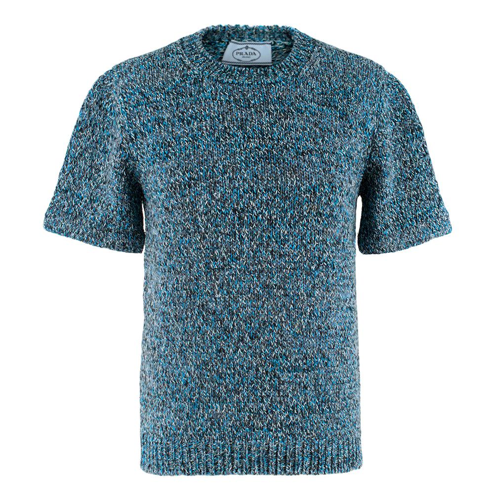  Prada Blue Braided Knit Short Sleeve Jumper - Size US 0