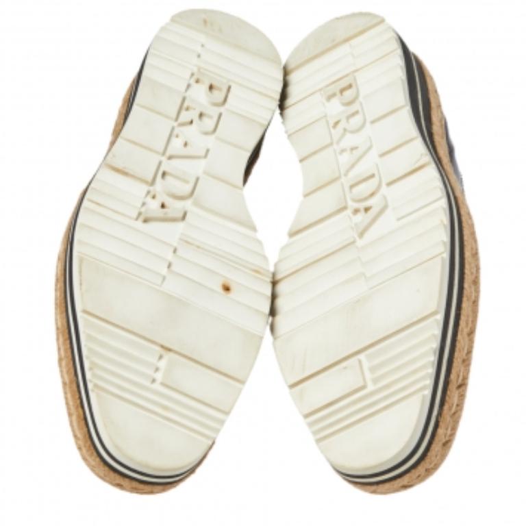 Prada Blue Brogue Leather Derby Lace Up Espadrille Sneakers Size 35.5 For Sale 2