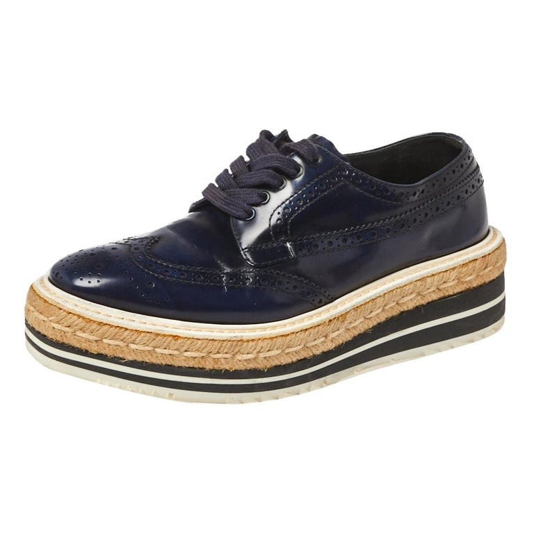Prada Blue Brogue Leather Derby Lace Up Espadrille Sneakers Size 35.5 For  Sale at 1stDibs | prada brogues womens, prada derby shoes women's, prada  platform shoes
