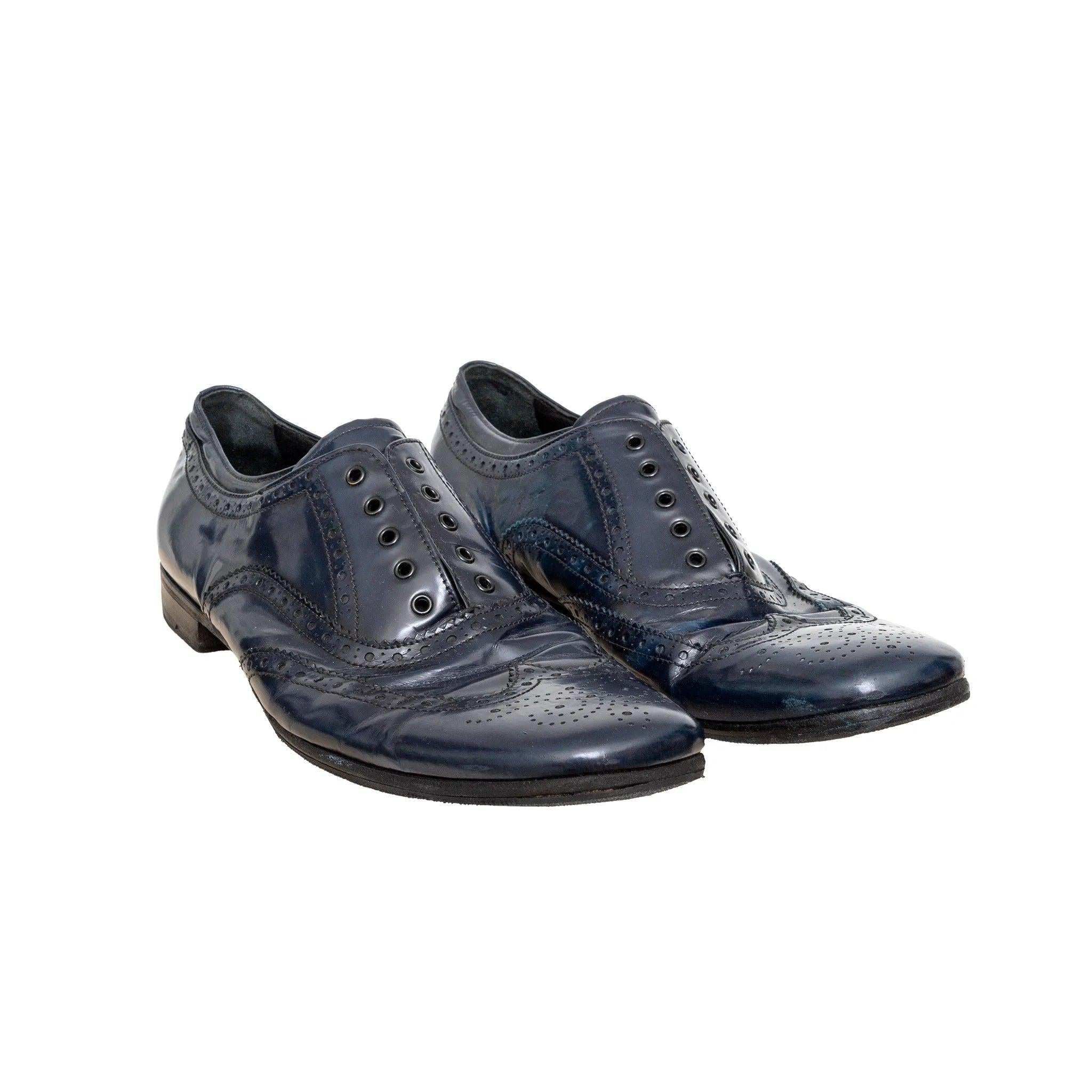 Prada Blaue Brogue-Lederschuhe - '00s im Zustand „Gut“ im Angebot in Milano, IT