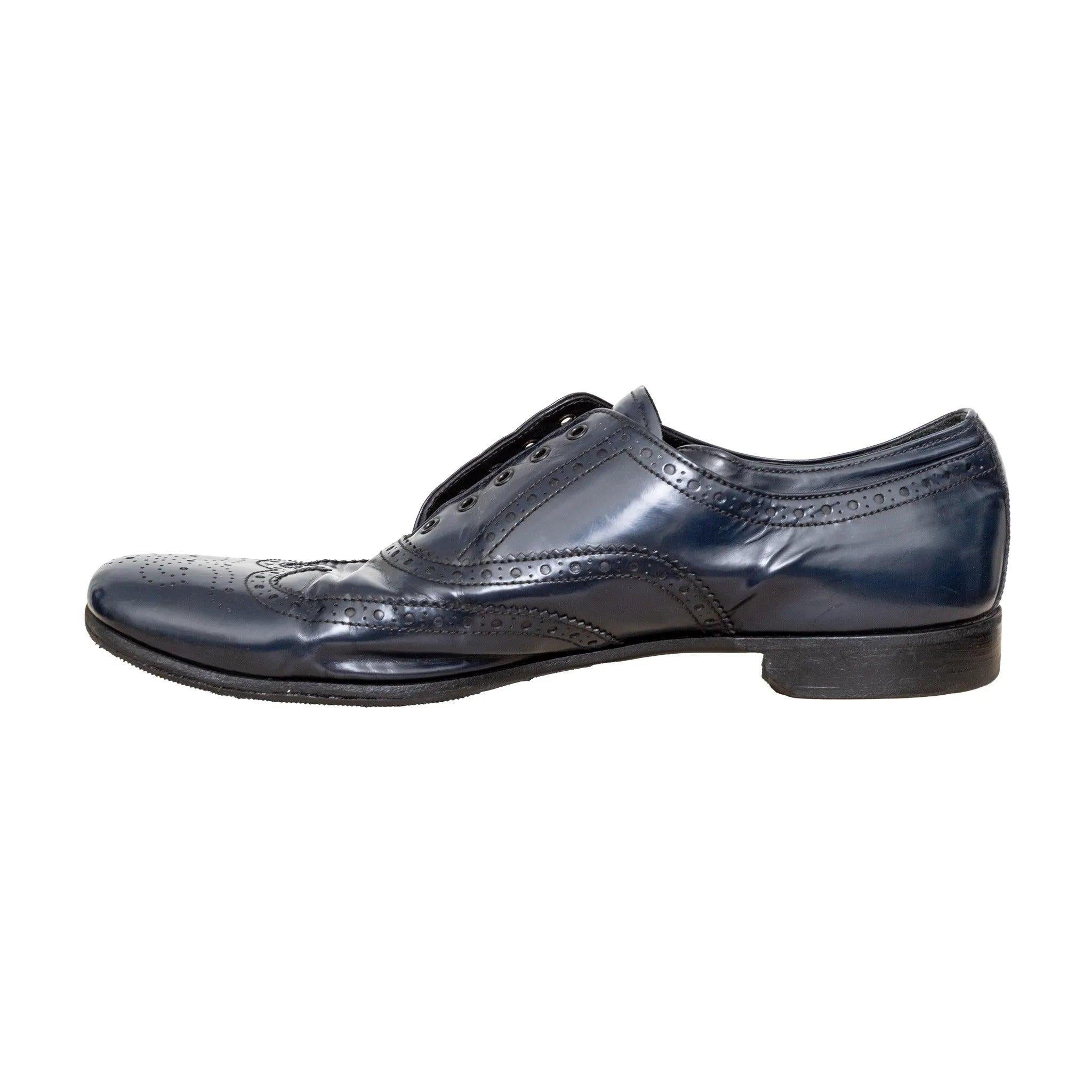 Prada Blaue Brogue-Lederschuhe - '00s im Angebot 1