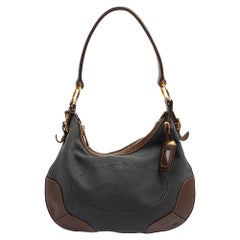 Prada Blue/Brown Canvas and Leather Hobo