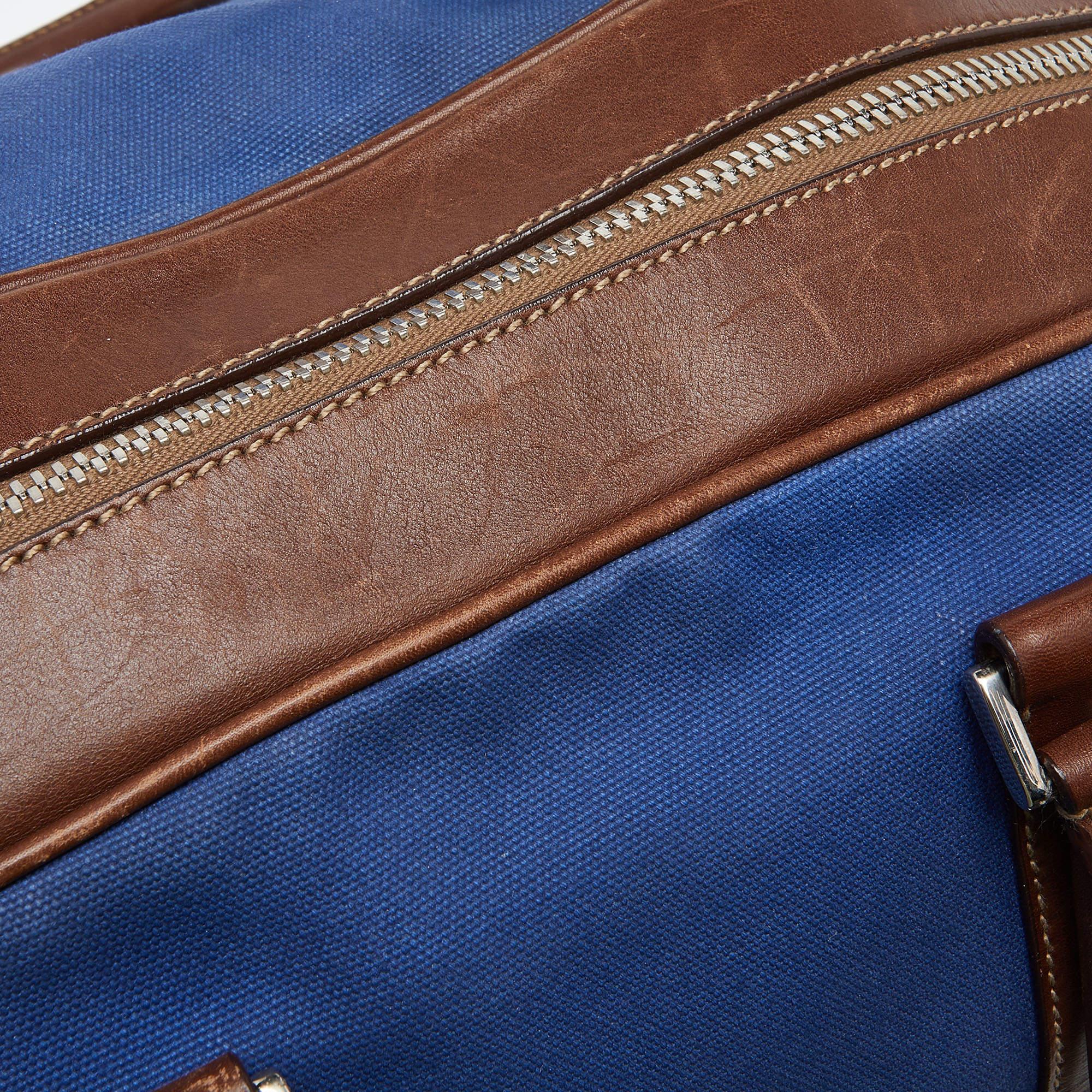 Prada Blau/Braune Weekender-Tasche aus Segeltuch und Leder 3