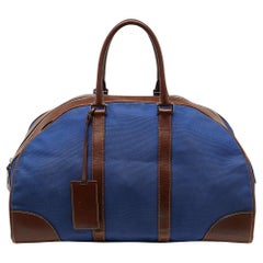 Prada Blue/Brown Canvas and Leather Weekender Bag