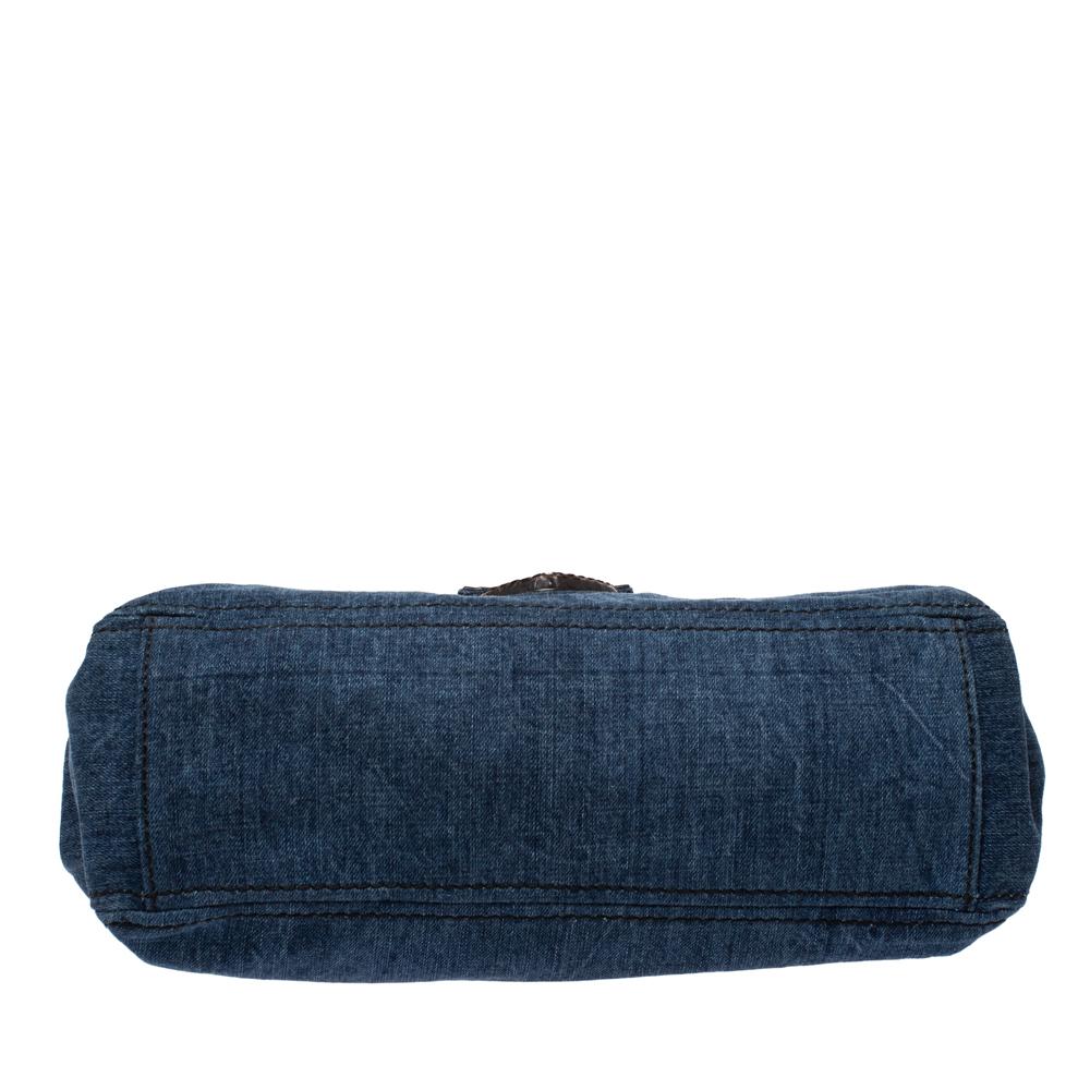 Prada Blue/Brown Denim Flap Chain Shoulder Bag 2