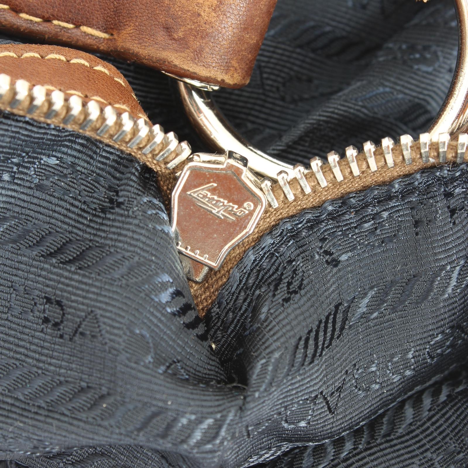 Prada Blue Brown Denim Leather Hobo Bag 1990s 6