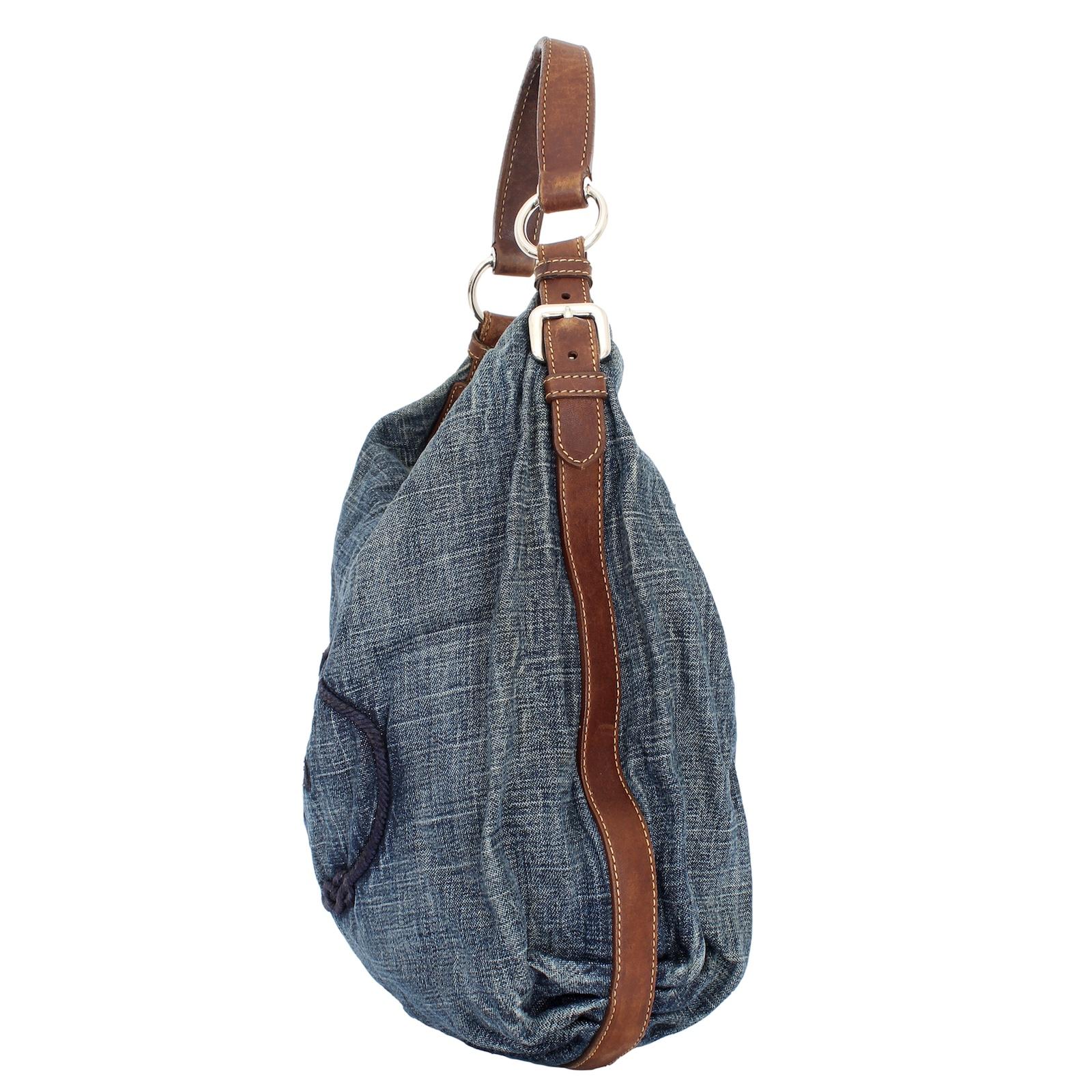 Women's Prada Blue Brown Denim Leather Hobo Bag 1990s