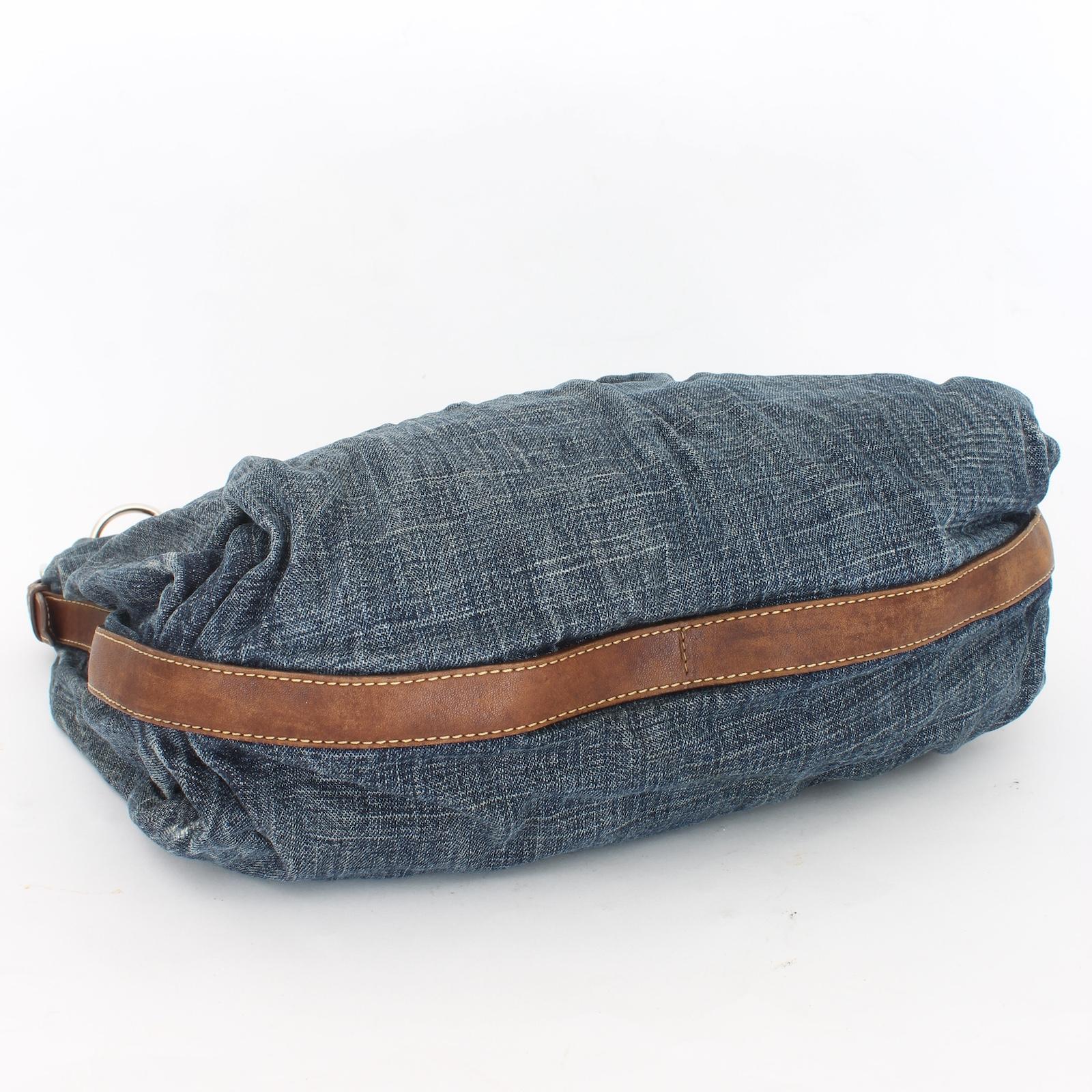 Prada Blue Brown Denim Leather Hobo Bag 1990s 1