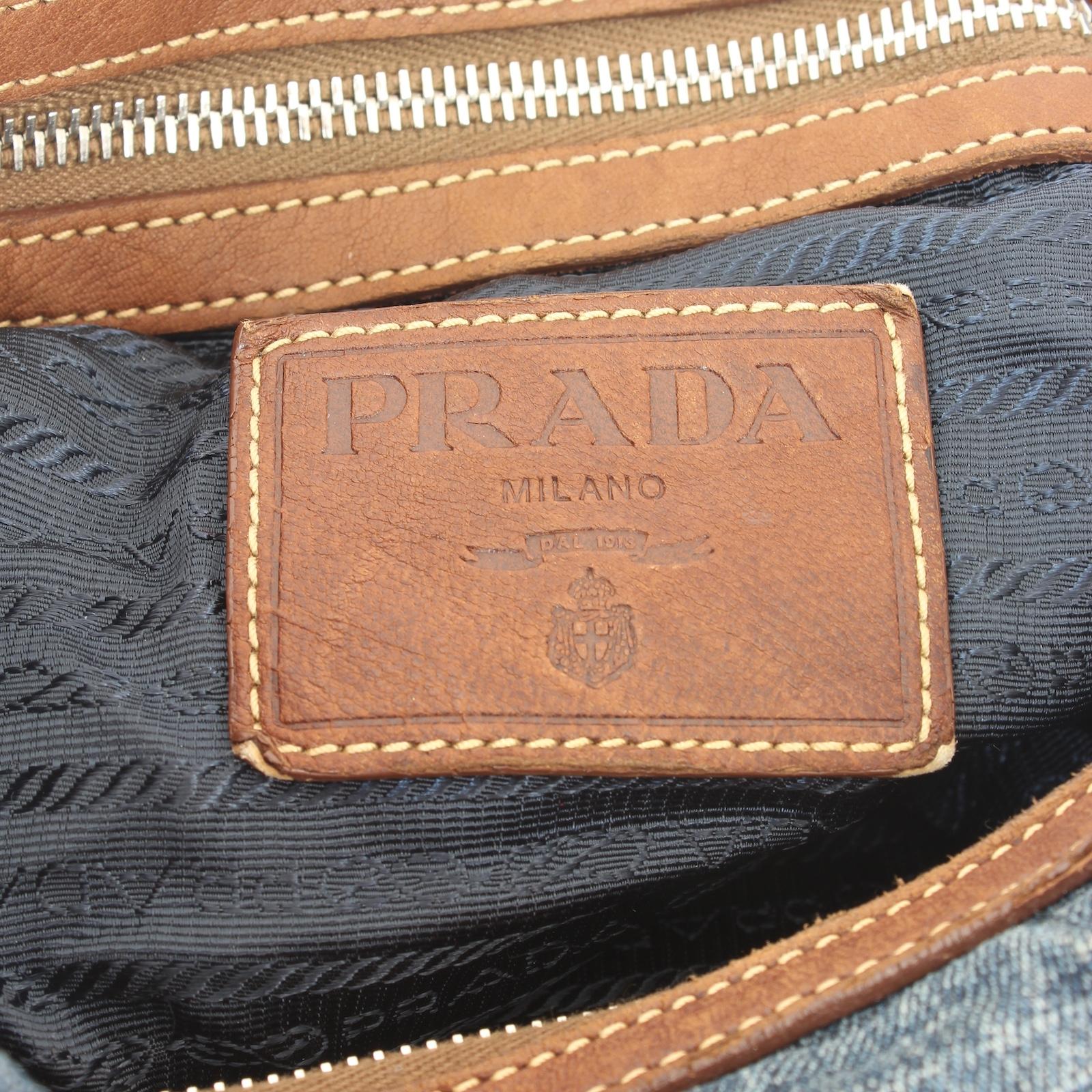 Prada Blue Brown Denim Leather Hobo Bag 1990s 3