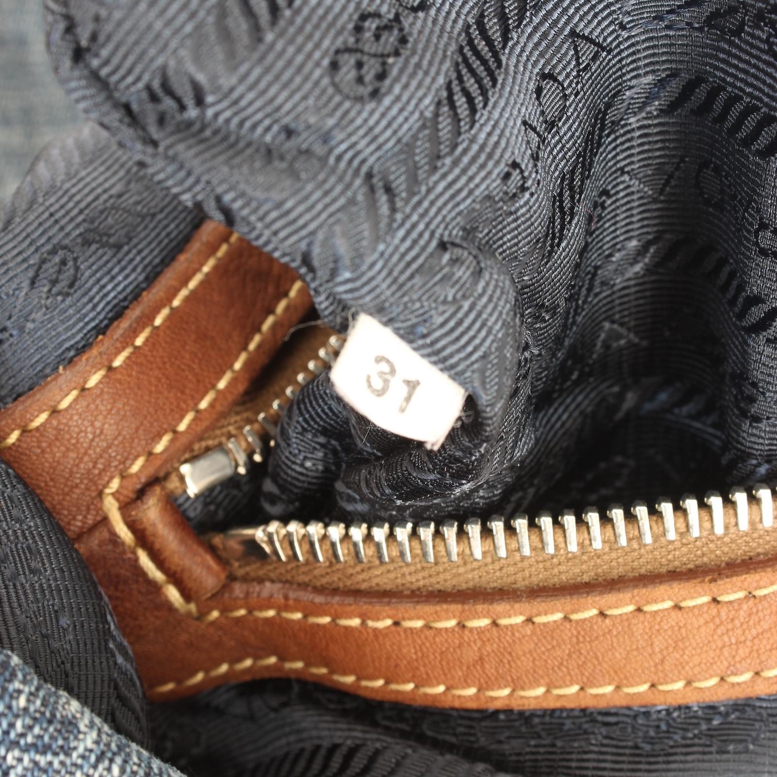 Prada Blue Brown Denim Leather Hobo Bag 1990s 4