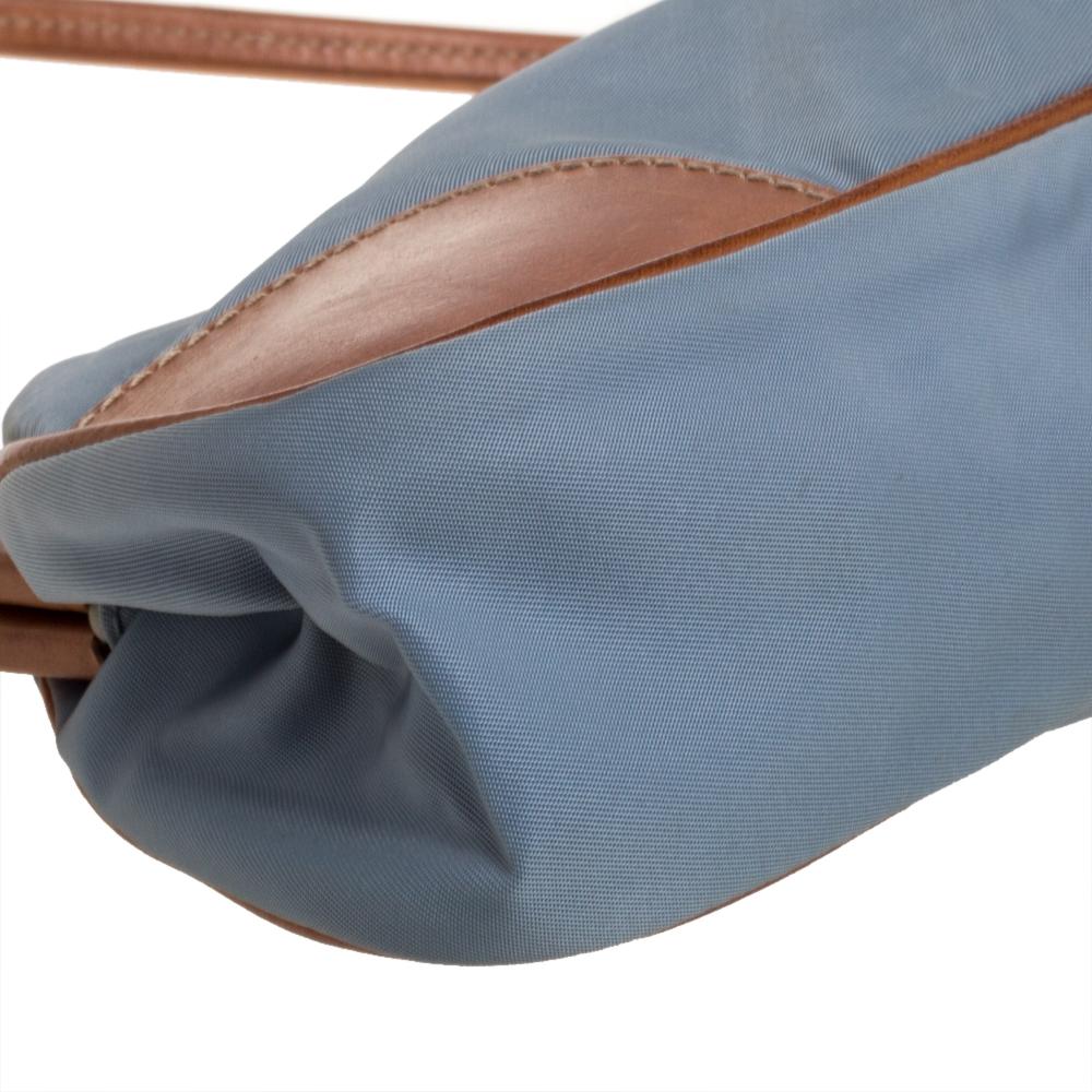 Women's Prada Blue/Brown Nylon and Leather Frame Pochette Bag