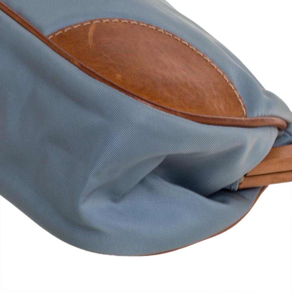 Prada Blue/Brown Nylon and Leather Frame Pochette Bag 1