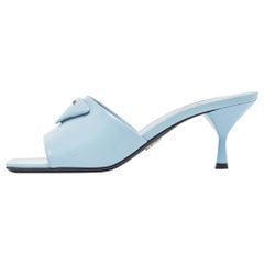 Prada Blue Brushed Leather Logo Slide Sandals Size 38