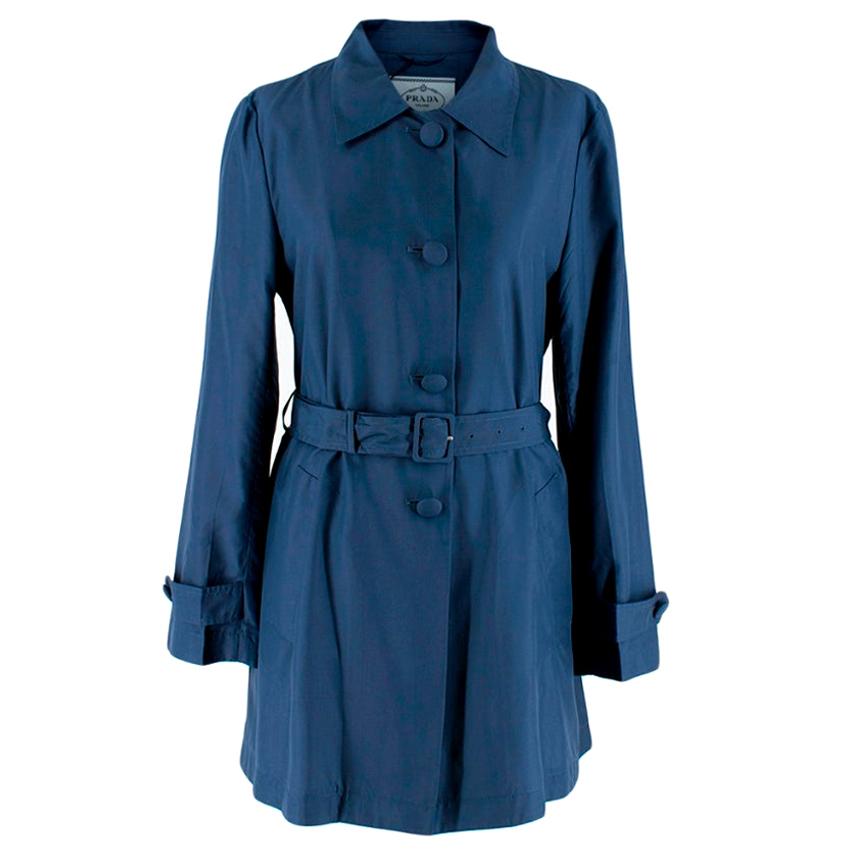 Prada Blue Button Down Light Weight Silk Jacket - Size US 4 For Sale