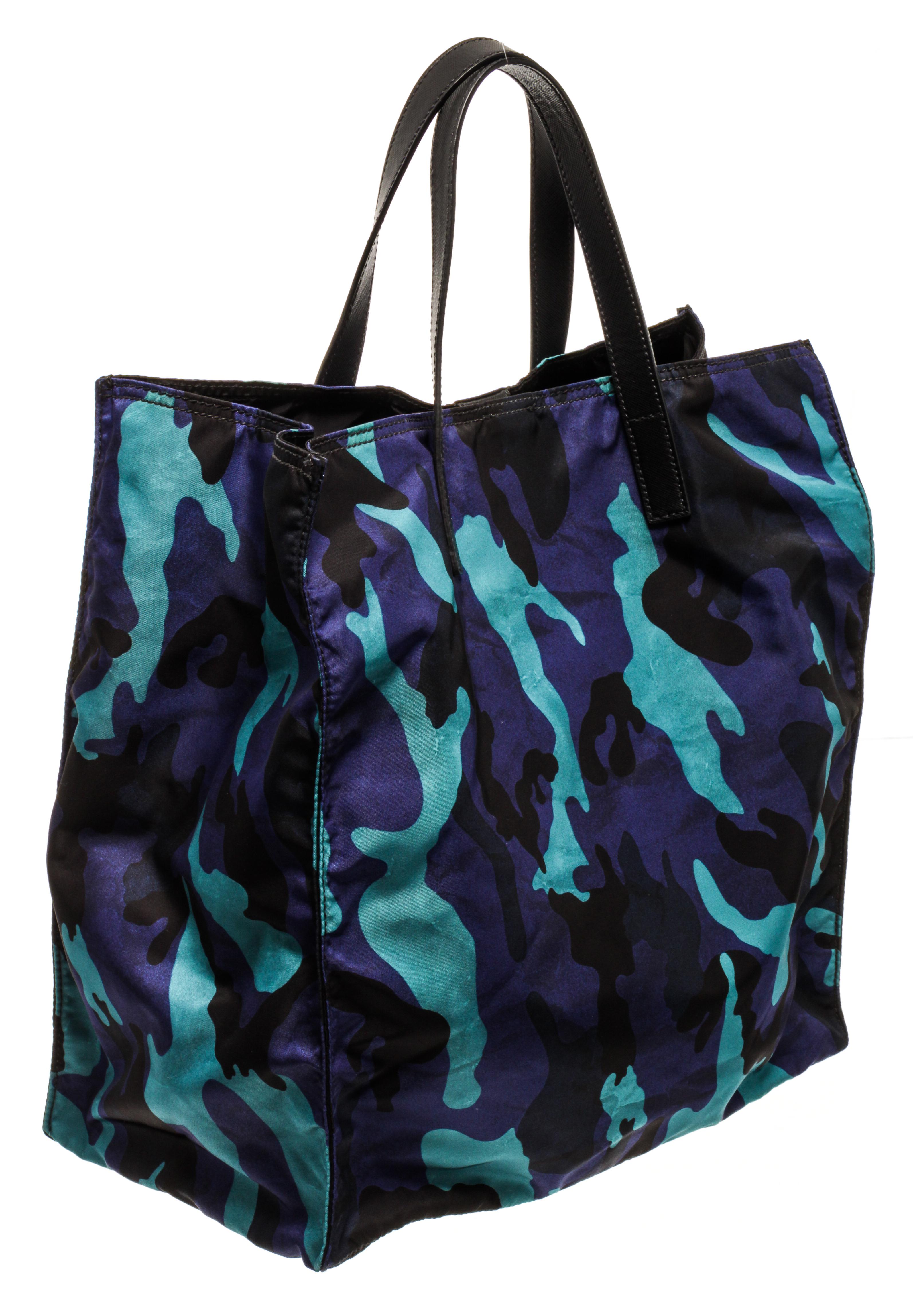 Prada Blue Camo Nylon Tote Bag In Good Condition In Irvine, CA