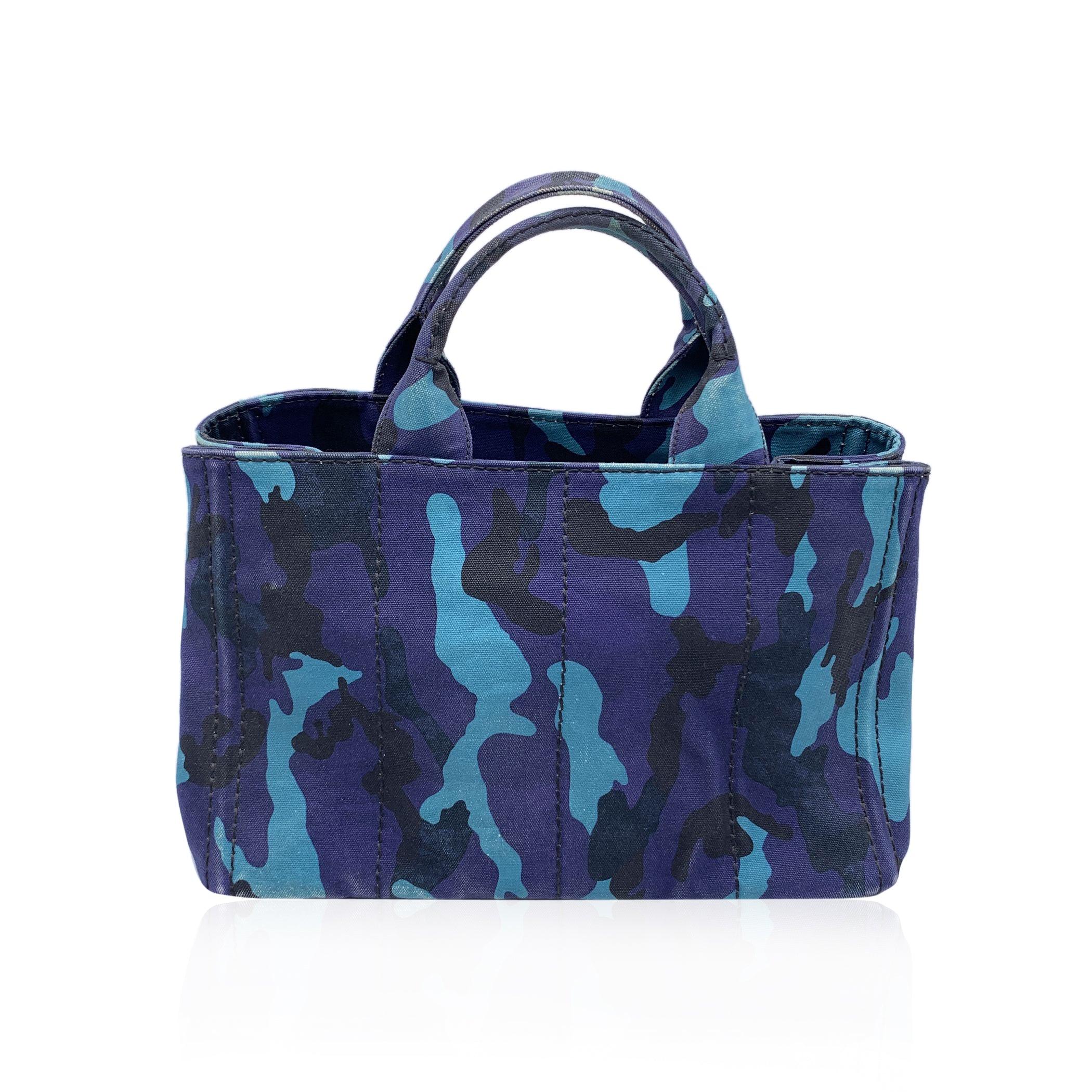 Prada Blue Camouflage Canvas Canapa Logo Tote Bag In Good Condition In Rome, Rome