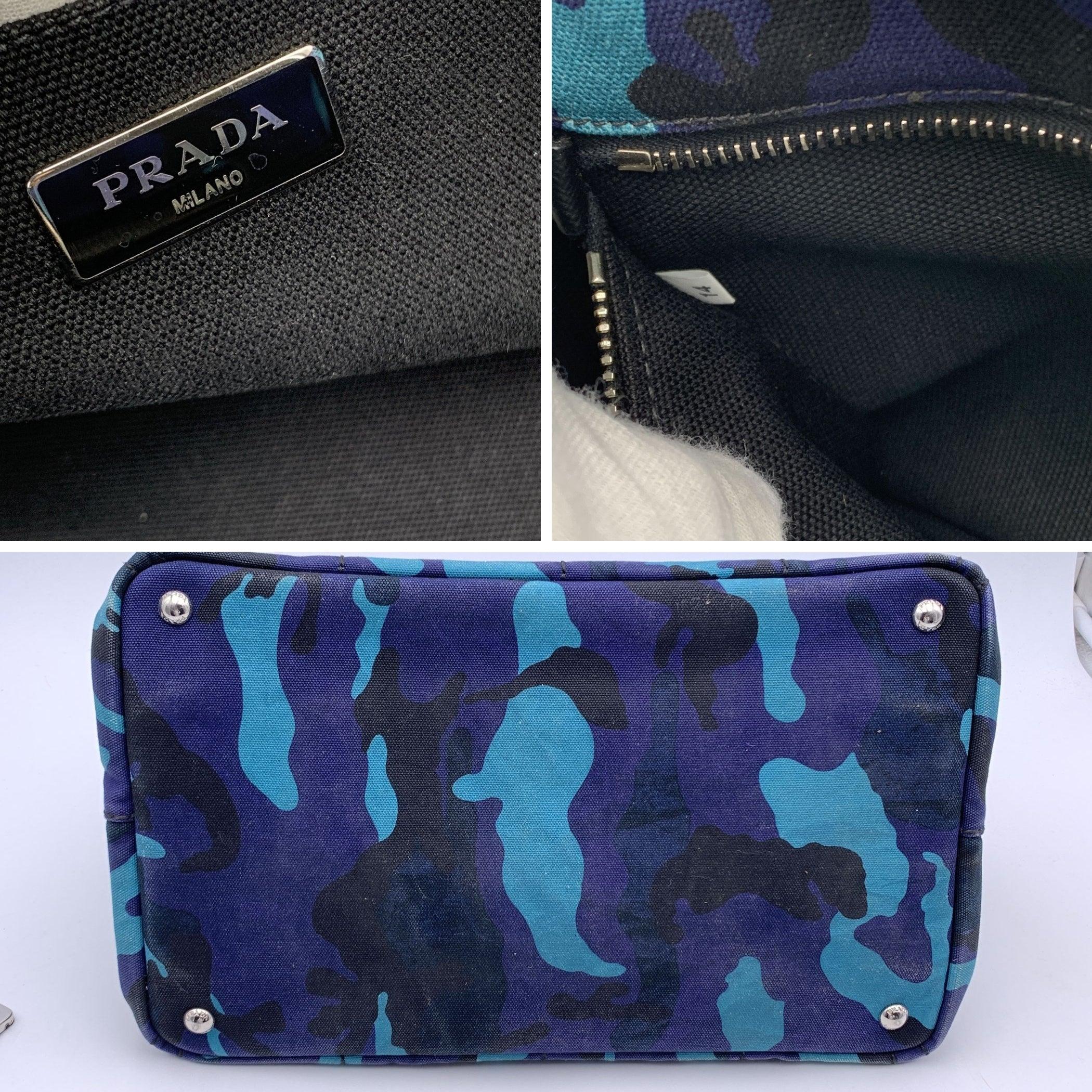 Women's Prada Blue Camouflage Canvas Canapa Logo Tote Bag