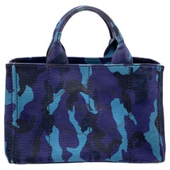 Prada Blue Camouflage Canvas Canapa Logo Tote Bag