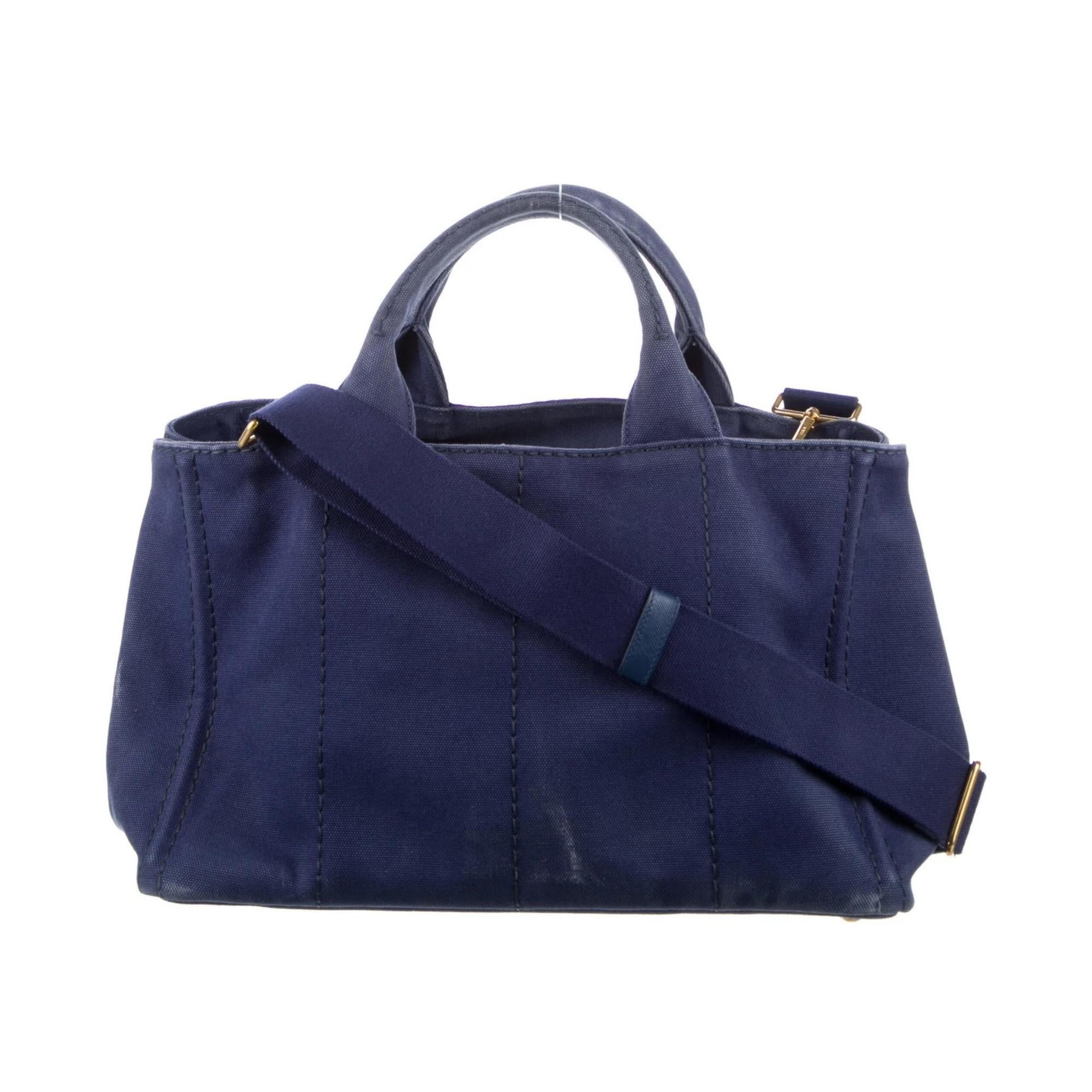 Black Prada Blue Canvas Bauletto Canapa Shopping Tote Bag (1BG642)