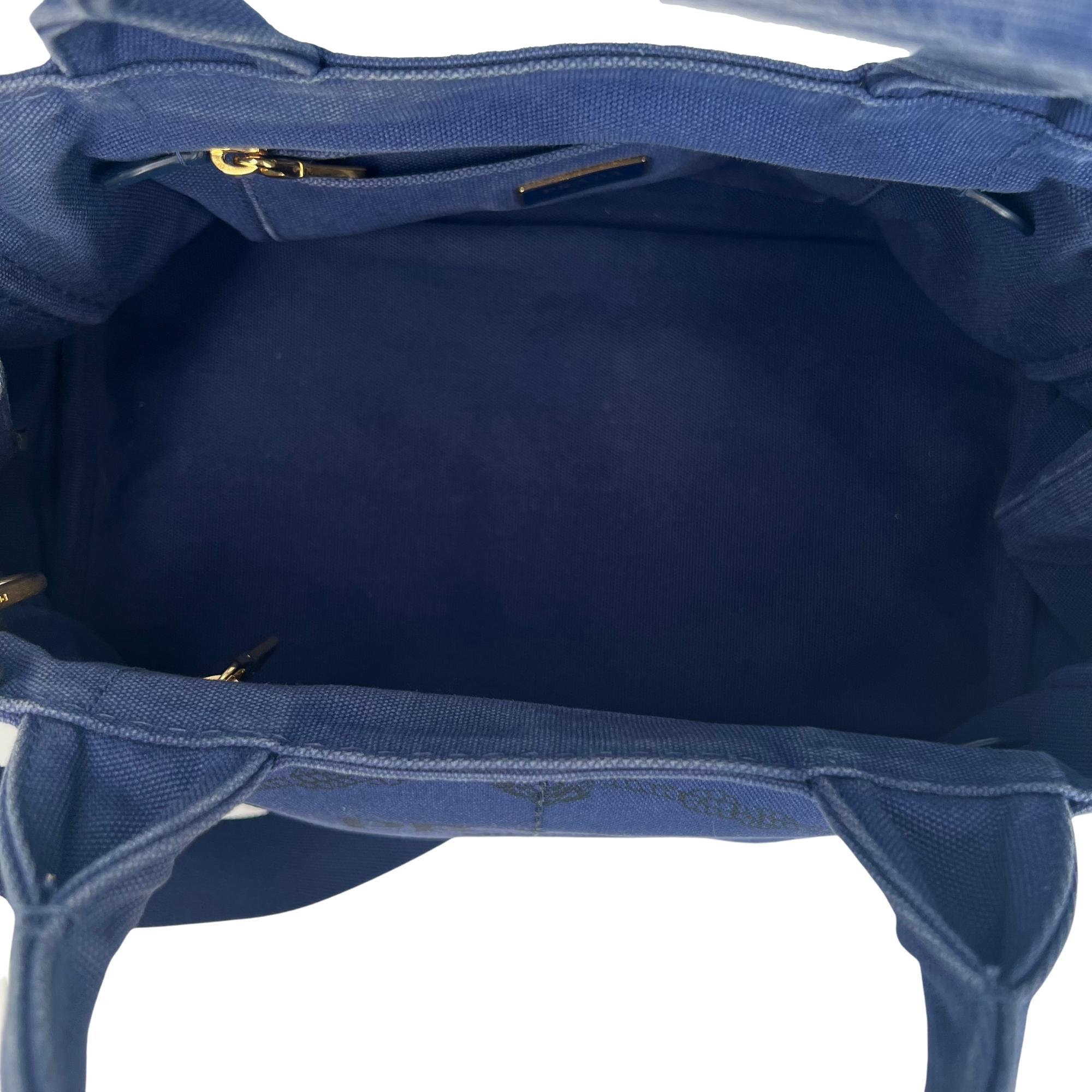 Prada Blue Canvas Bauletto Canapa Shopping Tote Bag (1BG642) 2