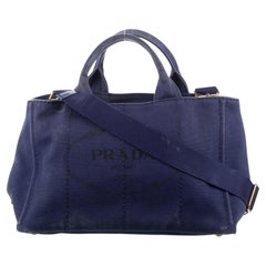 Prada Blue Canvas Bauletto Canapa Shopping Tote Bag (1BG642)