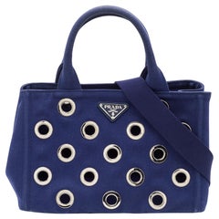 Prada Blue Canvas Canapa Grommet Tote