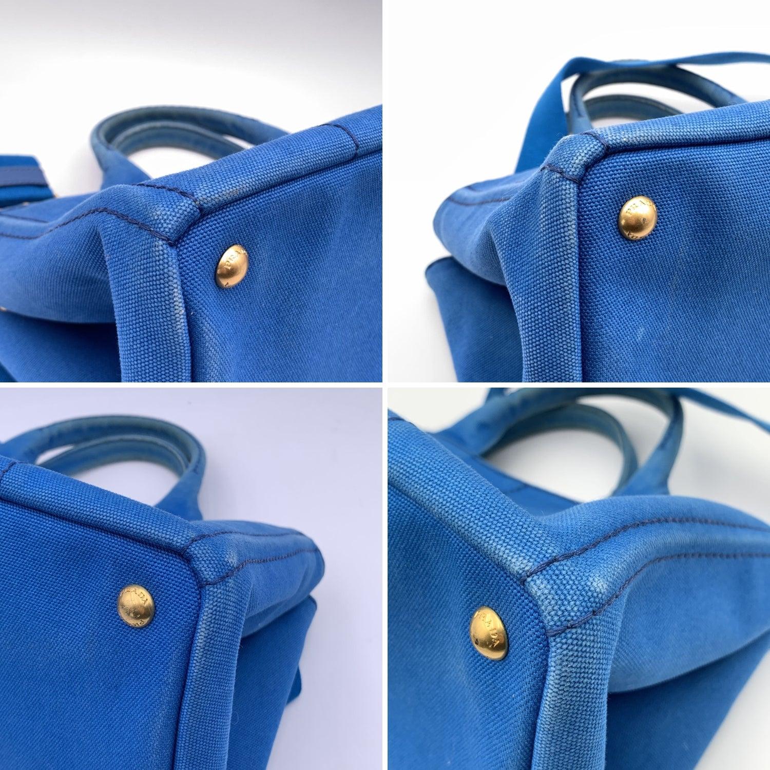 Women's Prada Blue Canvas Canapa Logo 2 Way Tote Bag BN2642