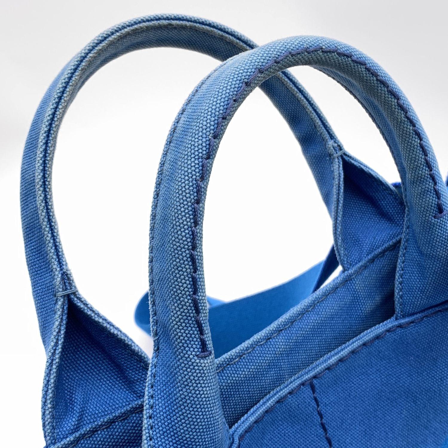 Prada Blue Canvas Canapa Logo 2 Way Tote Bag BN2642 2