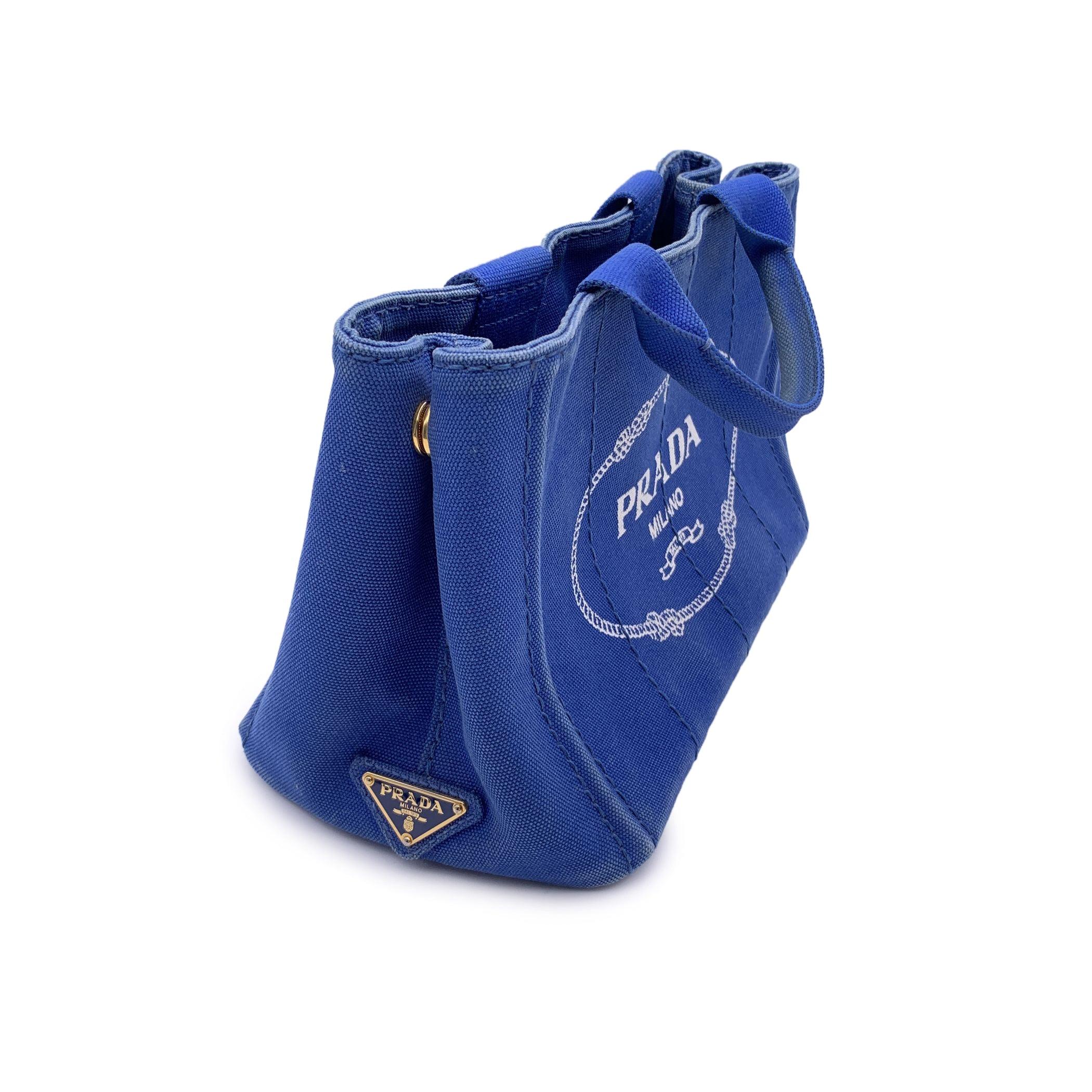 Prada Blue Canvas Canapa Logo Small Tote Bag BN2439 In Fair Condition In Rome, Rome