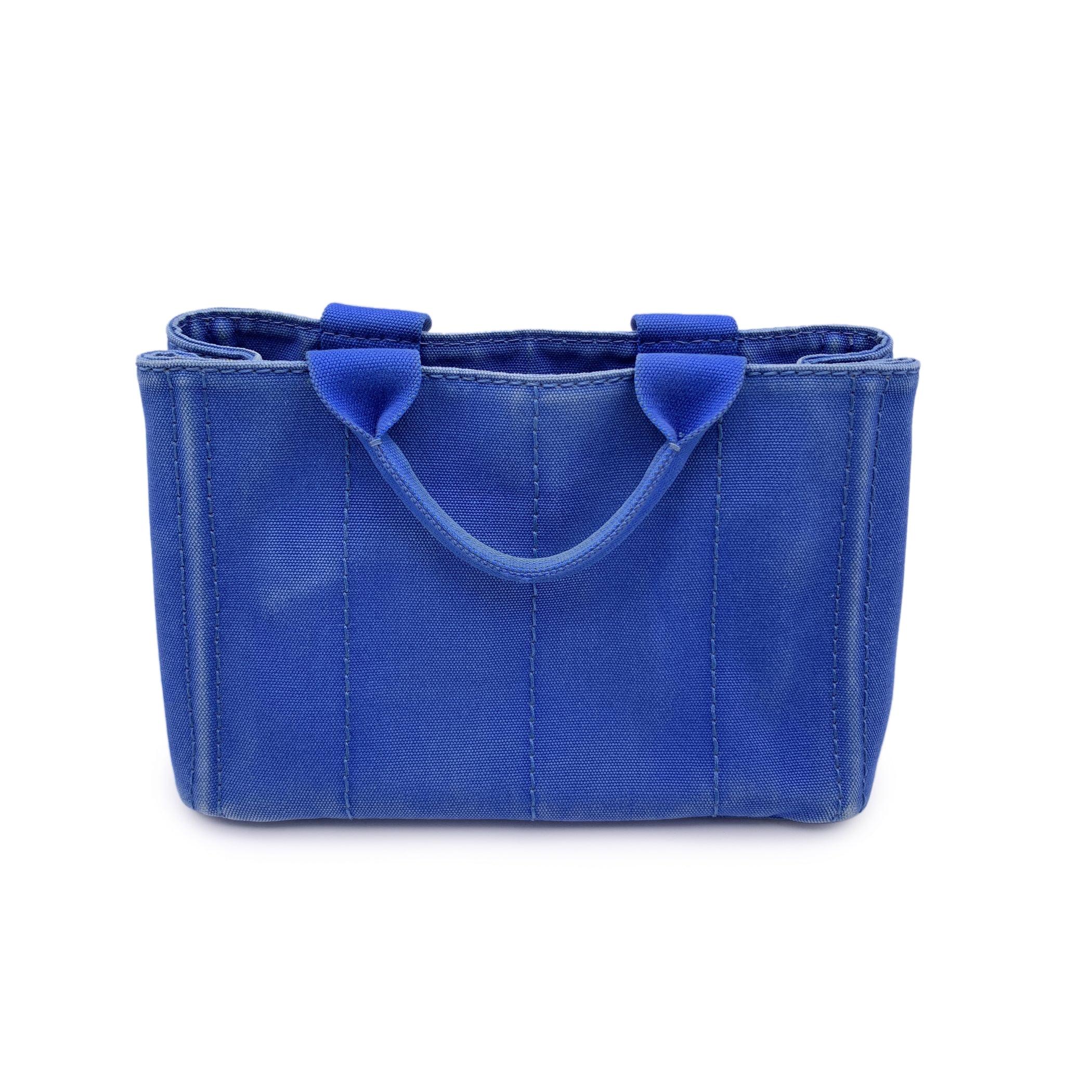 Women's Prada Blue Canvas Canapa Logo Small Tote Bag BN2439