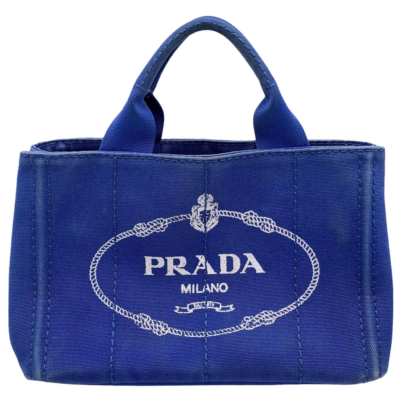 Prada Blue Canvas Canapa Logo Small Tote Bag BN2439
