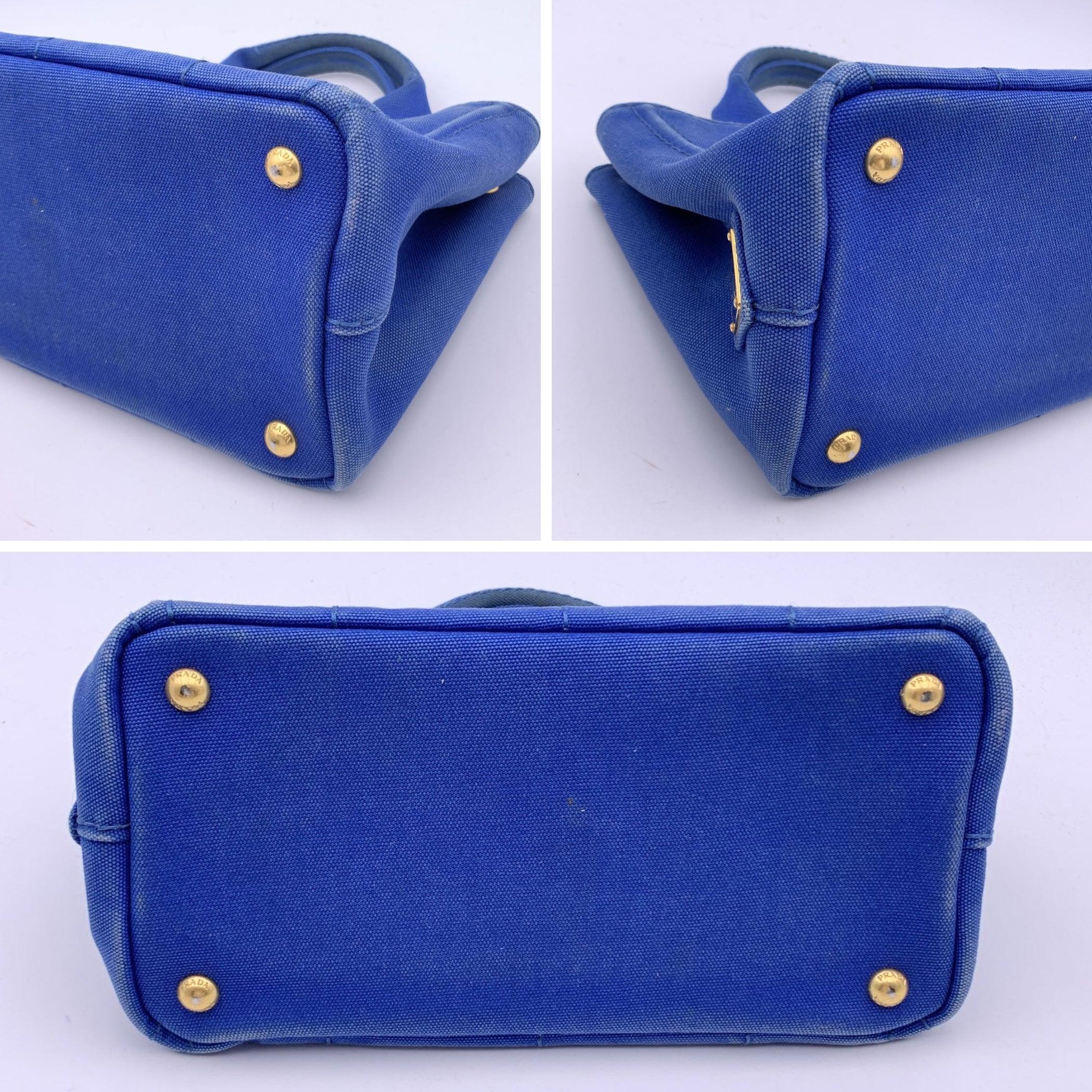 Prada Blue Canvas Logo Canapa Logo Small Tote Bag BN2439 1